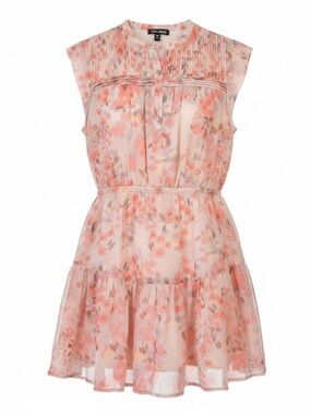 Steve Madden Faith Floral Mini Dress Pleated Bodice Tiered Ruffle Skirt Medium